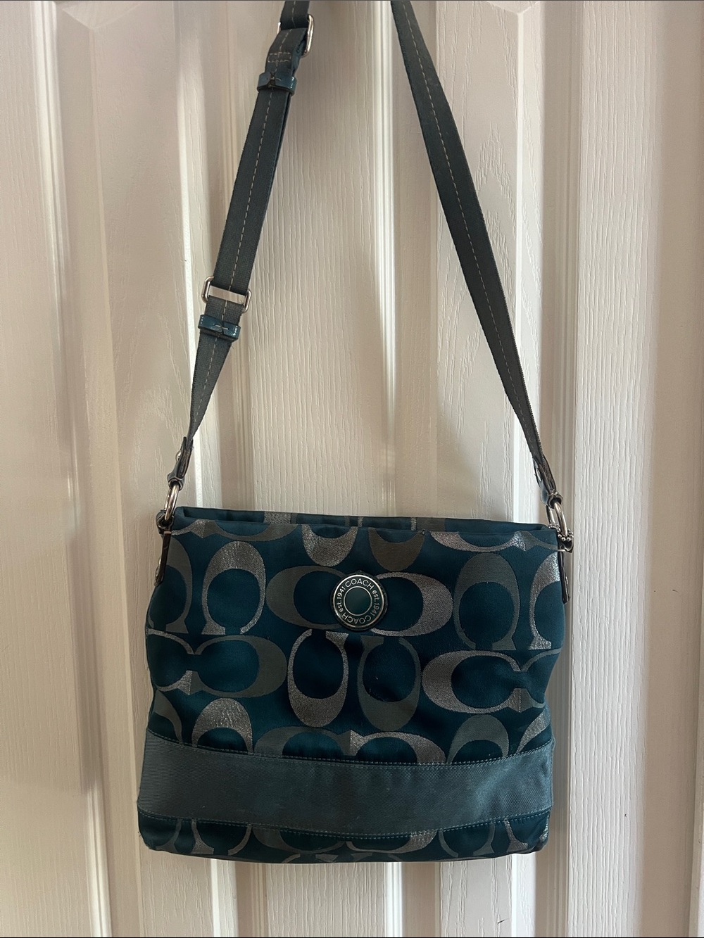 Vintage Coach Teal Signature Crossbody with Logo Accent with Coach tag